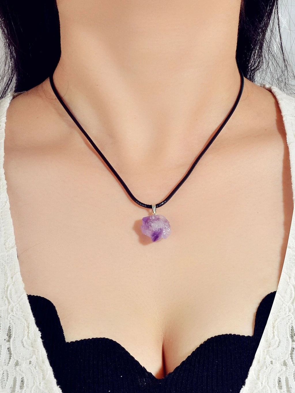 Collier Charme Améthyste Naturelle — Bijou Cristal Femme