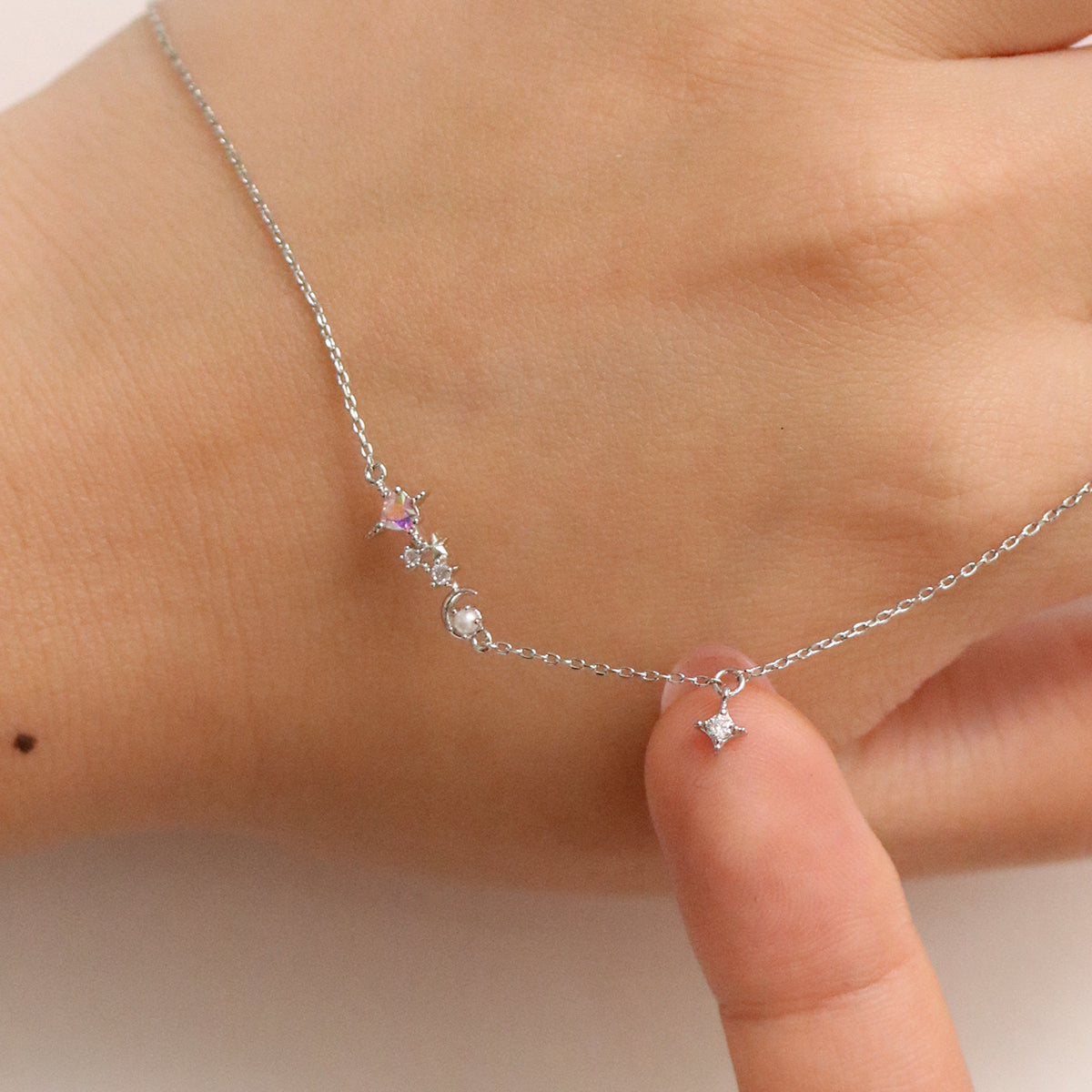 Bracelet Charme Perle & Topaze Fumée — Bijou Femme