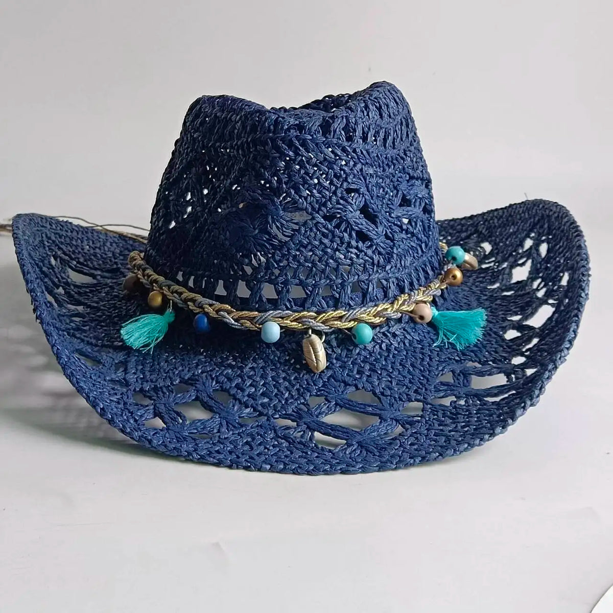 Chapeau de Cowboy Tendance Ajouré — Fait Main en Paille, Style Boho Plage Unisexe