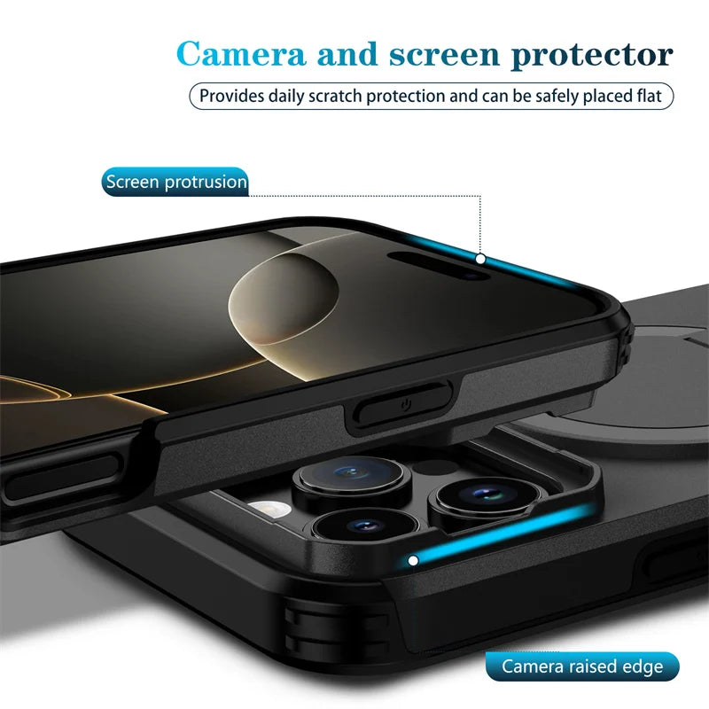 Coque MagSafe iPhone — Protection Objectif Coulissante, Support Intégré, Charge Sans Fil