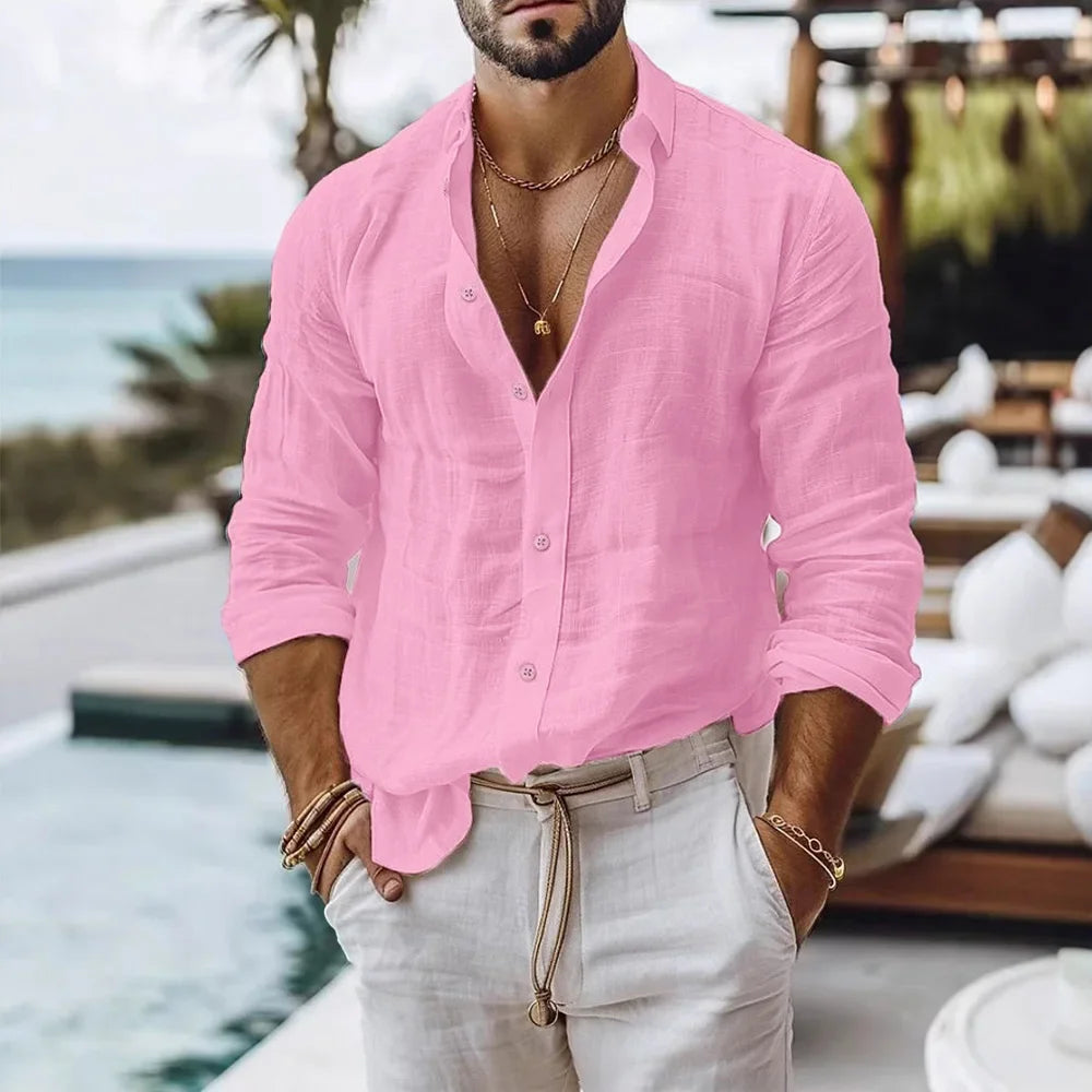 Chemise Homme Coton Lin — Style Plage Été
