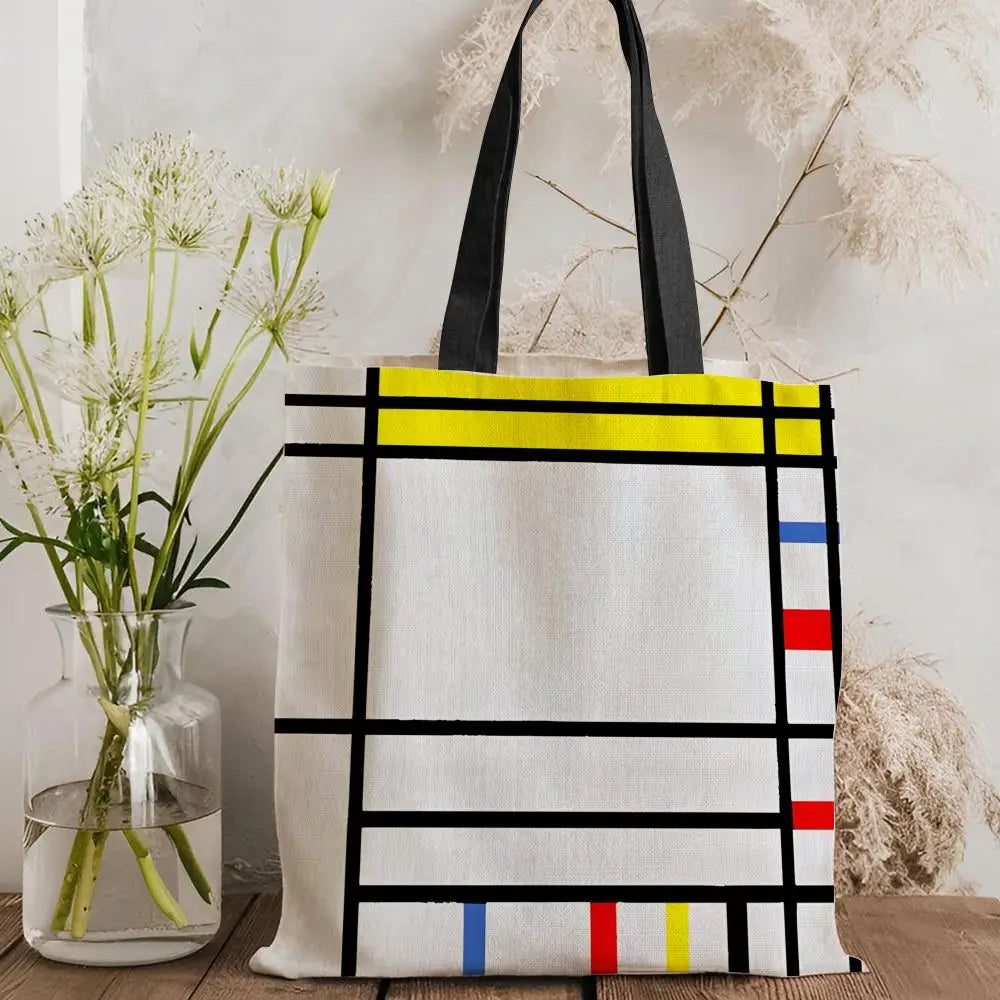 Tote Bag Canvas Style Mondrian — Sac Courses Éco-Responsable Grande Capacité