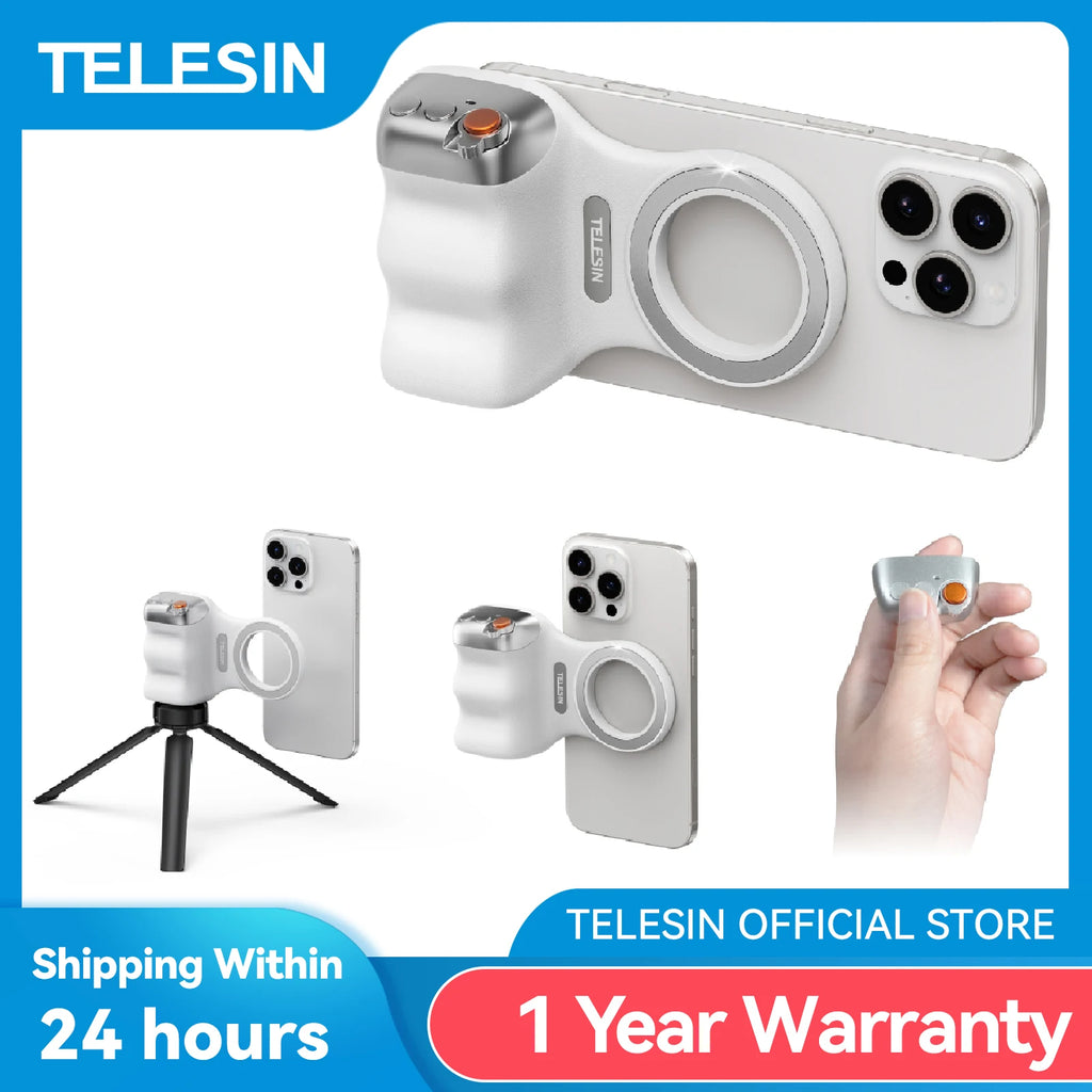 TELESIN Poignée Magnétique pour Smartphone — Grip Photo Bluetooth, Lumière de Remplissage, Télécommande