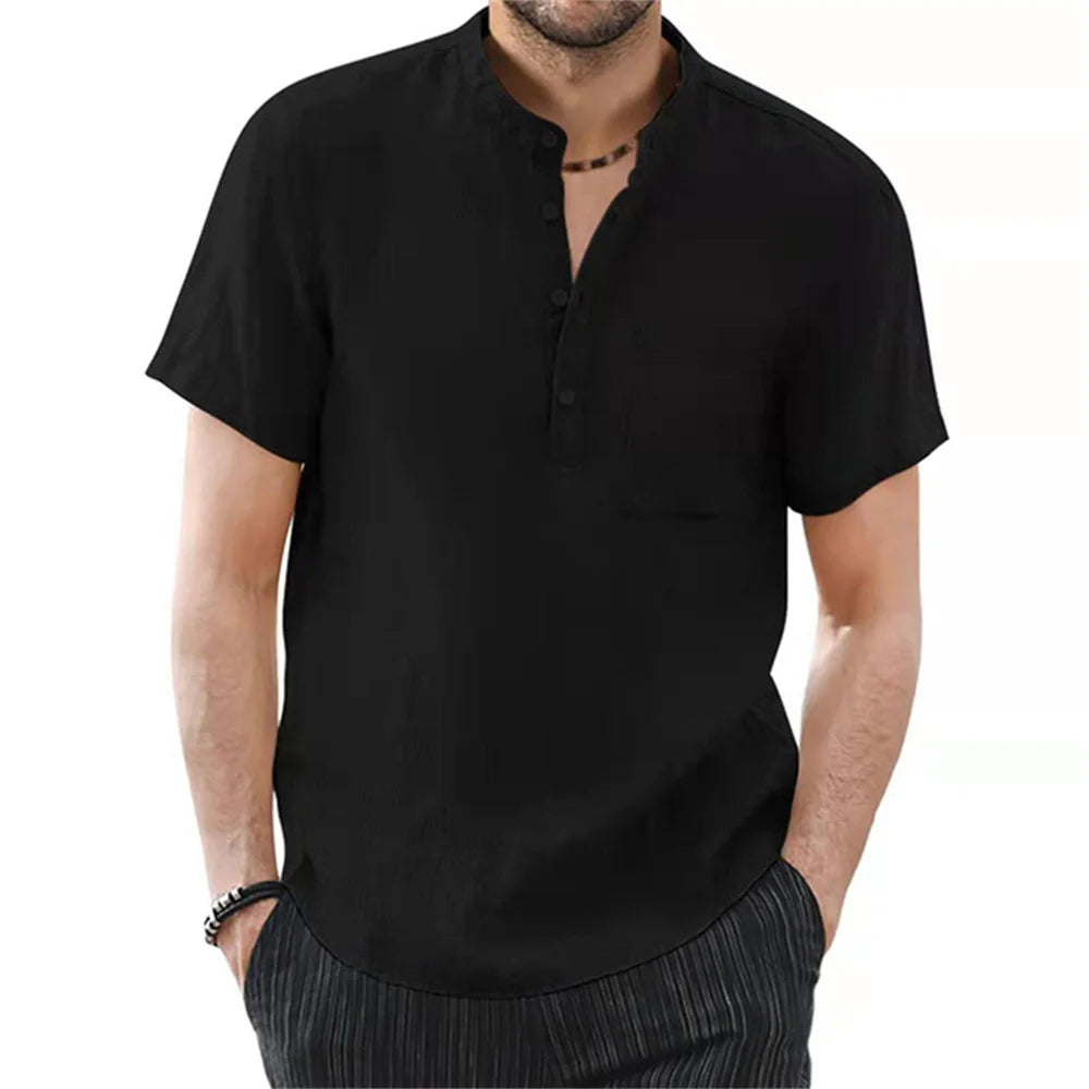 T-shirt Homme Coton Lin — Manches Courtes Été