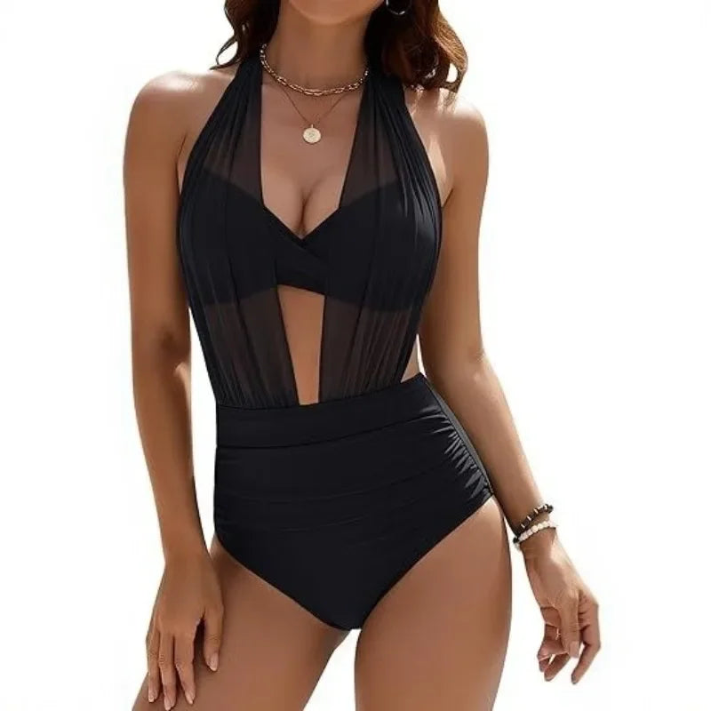 Maillot Une Pièce Monokini Mesh Col V — Swimsuit Gainant Femme