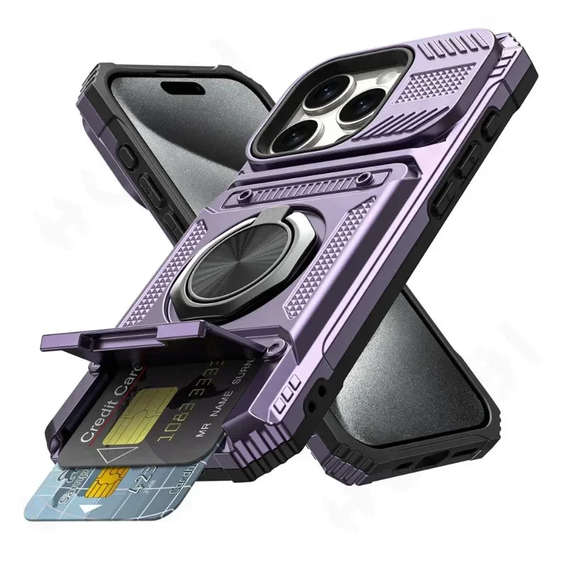 Étui Portefeuille Anneau Magnétique 360° – Compatible iPhone 11 à 16 Pro Max
