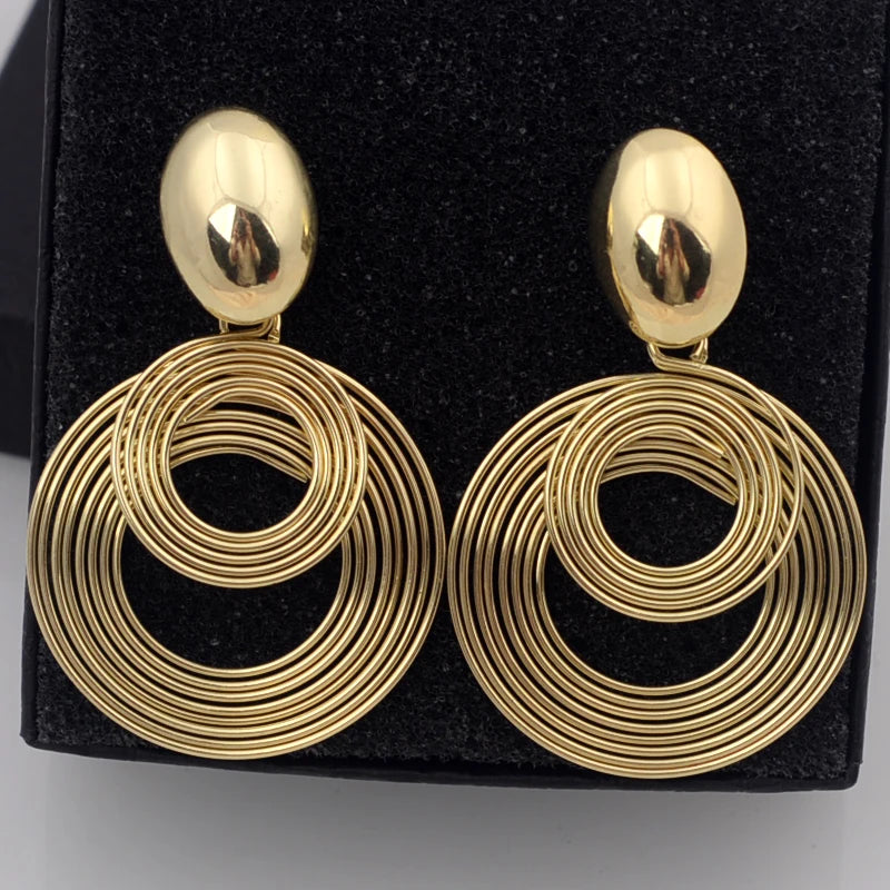 Boucles d'Oreilles Rondes Statement Dorées & Argentées — Bijou Géométrique Femme