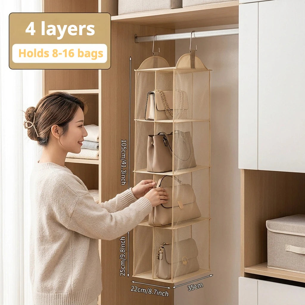 Organiseur Sacs À Main Suspendu Anti-Poussière Multicouche — Rangement Armoire Dressing