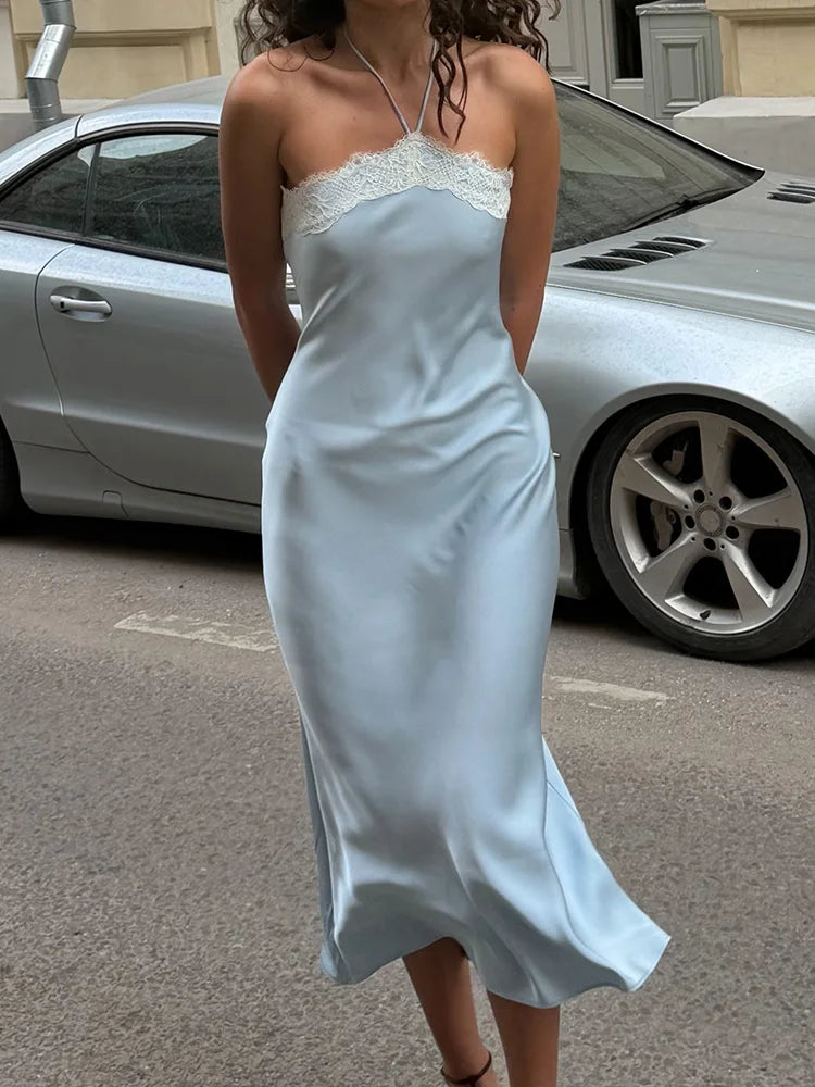 Robe Bodycon Midi Dentelle Col Monté — Robe Moulante Élégante Femme