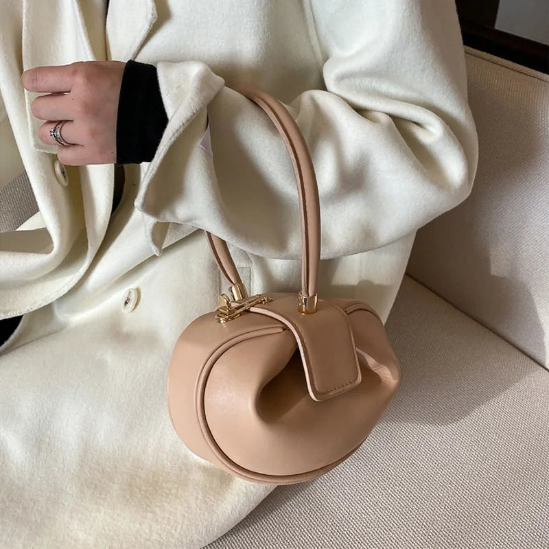 Mini Sac Bowling Sphérique — Sac Hobo Rond Cuir PU Femme Luxe Designer
