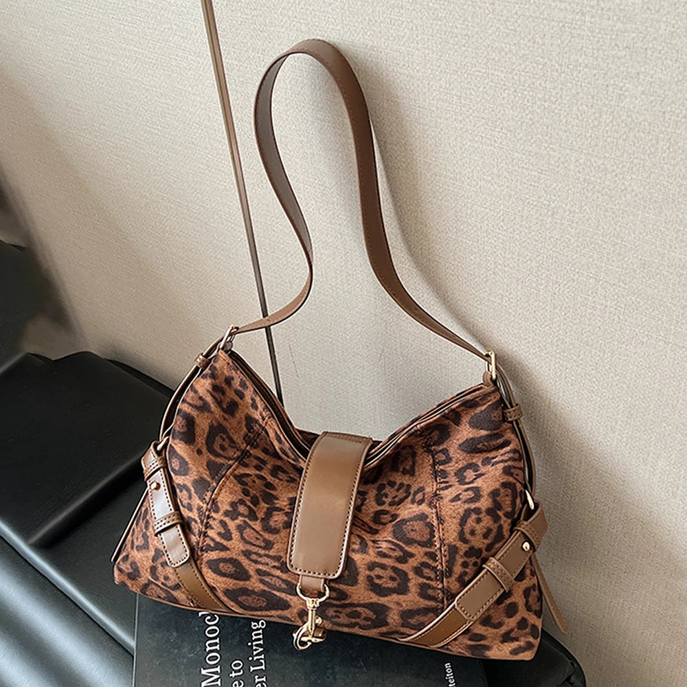Sac Bandoulière Daim Léopard Patchwork — Crossbody Souple Femme Tendance