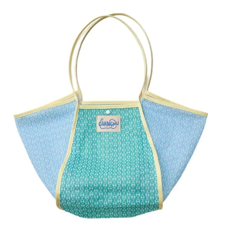 Sac de Plage Mesh Color Block Grande Capacité — Sac Tote Voyage Piscine Femme