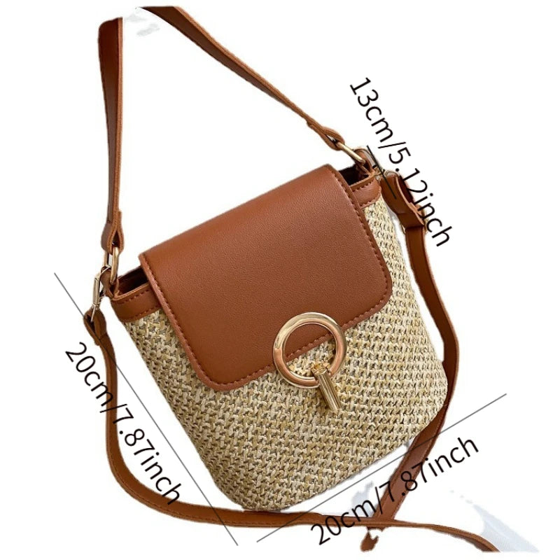 Sac de Plage en Paille Tressée — Sac À Main Rond Femme Style Bohème