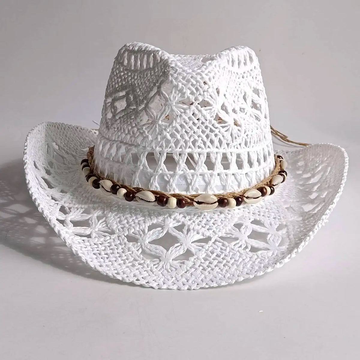 Chapeau de Cowboy Tendance Ajouré — Fait Main en Paille, Style Boho Plage Unisexe