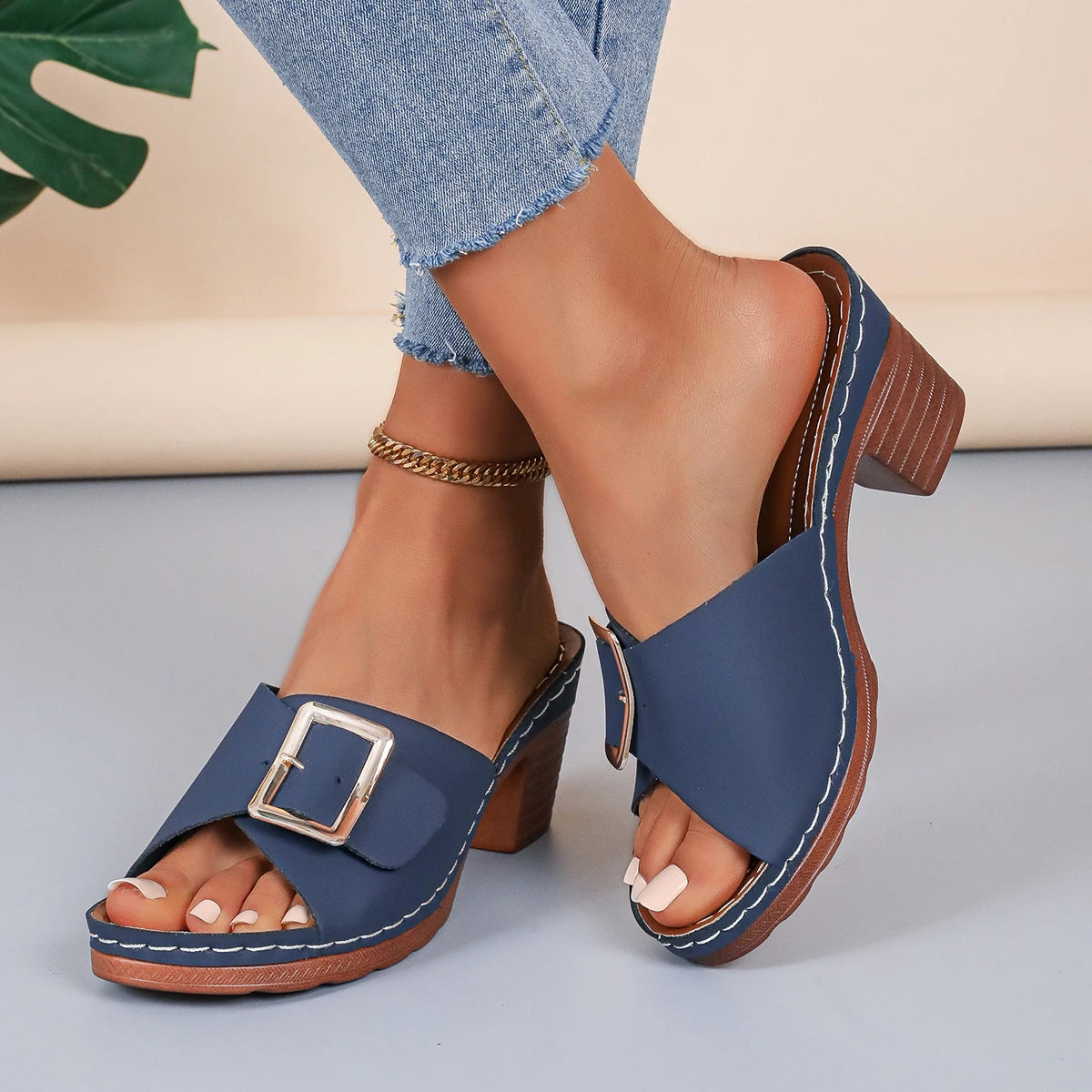 Sandales Plateforme Talon Chunky Femme — Style Designer Boucle Été
