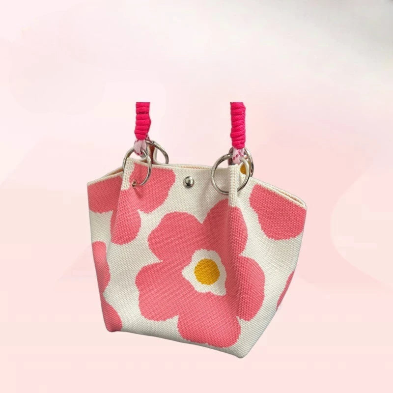 Sac À Main Tricoté Mignon Boucle Magnétique 3D — Sac Tressé Femme Tendance