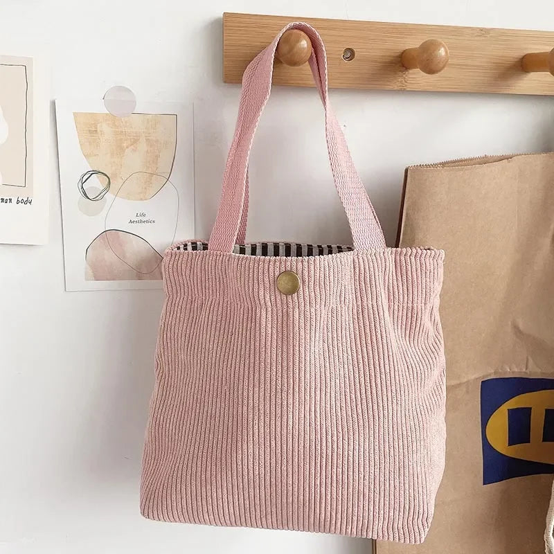 Mini Sac Velours Côtelé — Tote Bag Casual Réutilisable Femme 7 Coloris
