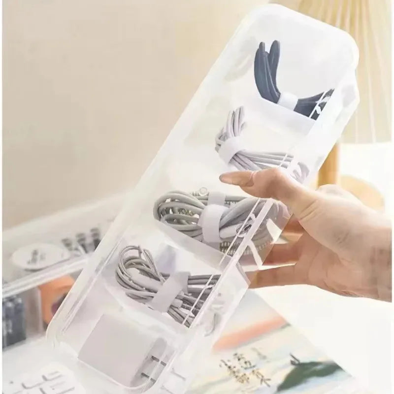 Boîte de Rangement Transparente pour Câbles — Organiseur avec Couvercle Anti-poussière