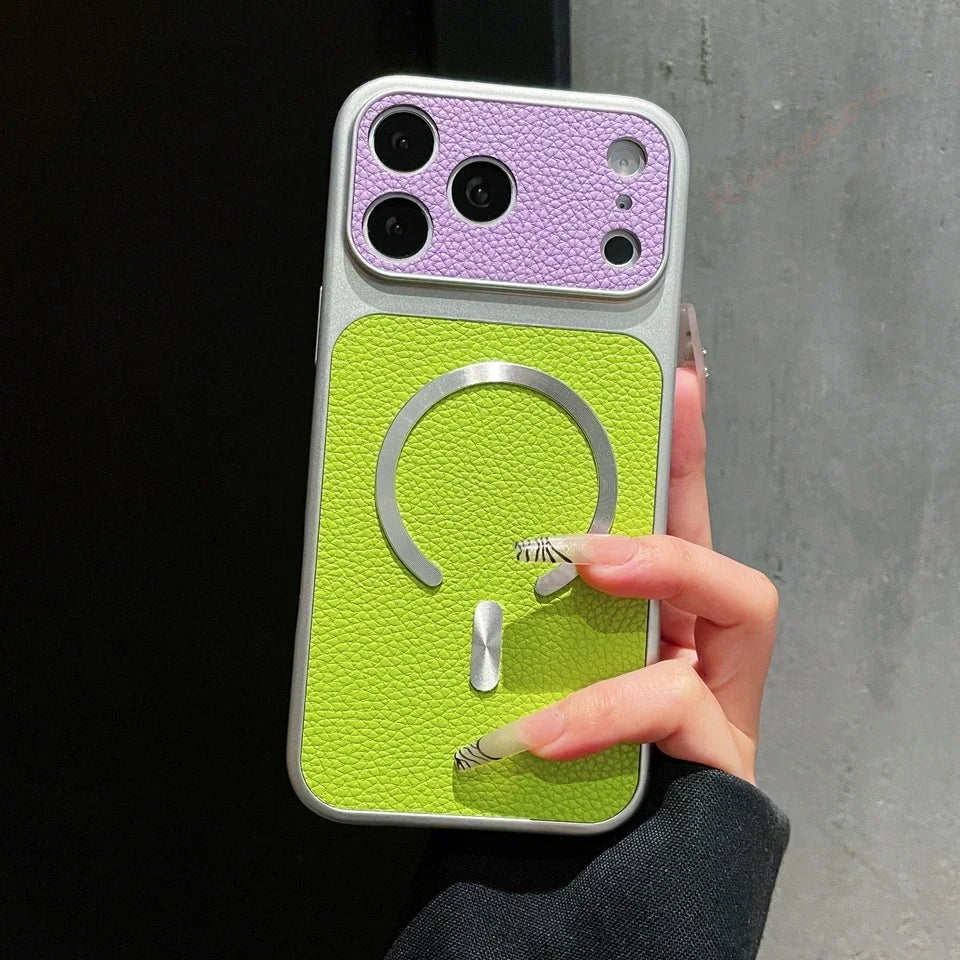 Coque Magnétique en Cuir pour iPhone — Compatible MagSafe, Toutes Séries (11 à 17 Pro Max)
