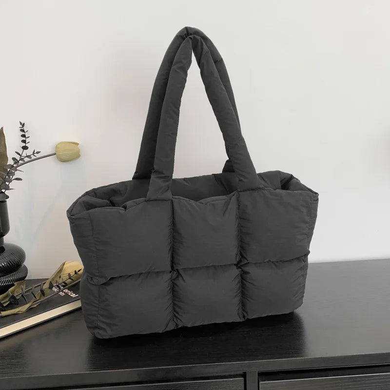 Sac Cabas Matelassé À Carreaux — Sac Épaule Grande Capacité Femme Rétro