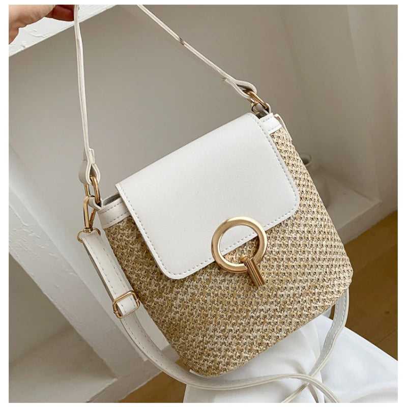 Sac de Plage en Paille Tressée — Sac À Main Rond Femme Style Bohème