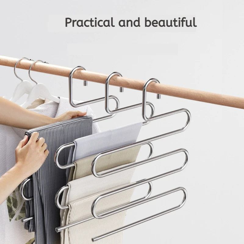 Cintre Multifonctionnel 5 Niveaux Antidérapant – Rangement Pantalons & Vêtements