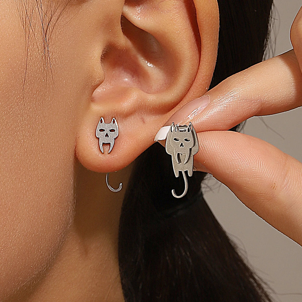 Boucles d'Oreilles Géométriques Carrées — Puces Triangles Détachables Acier Femme