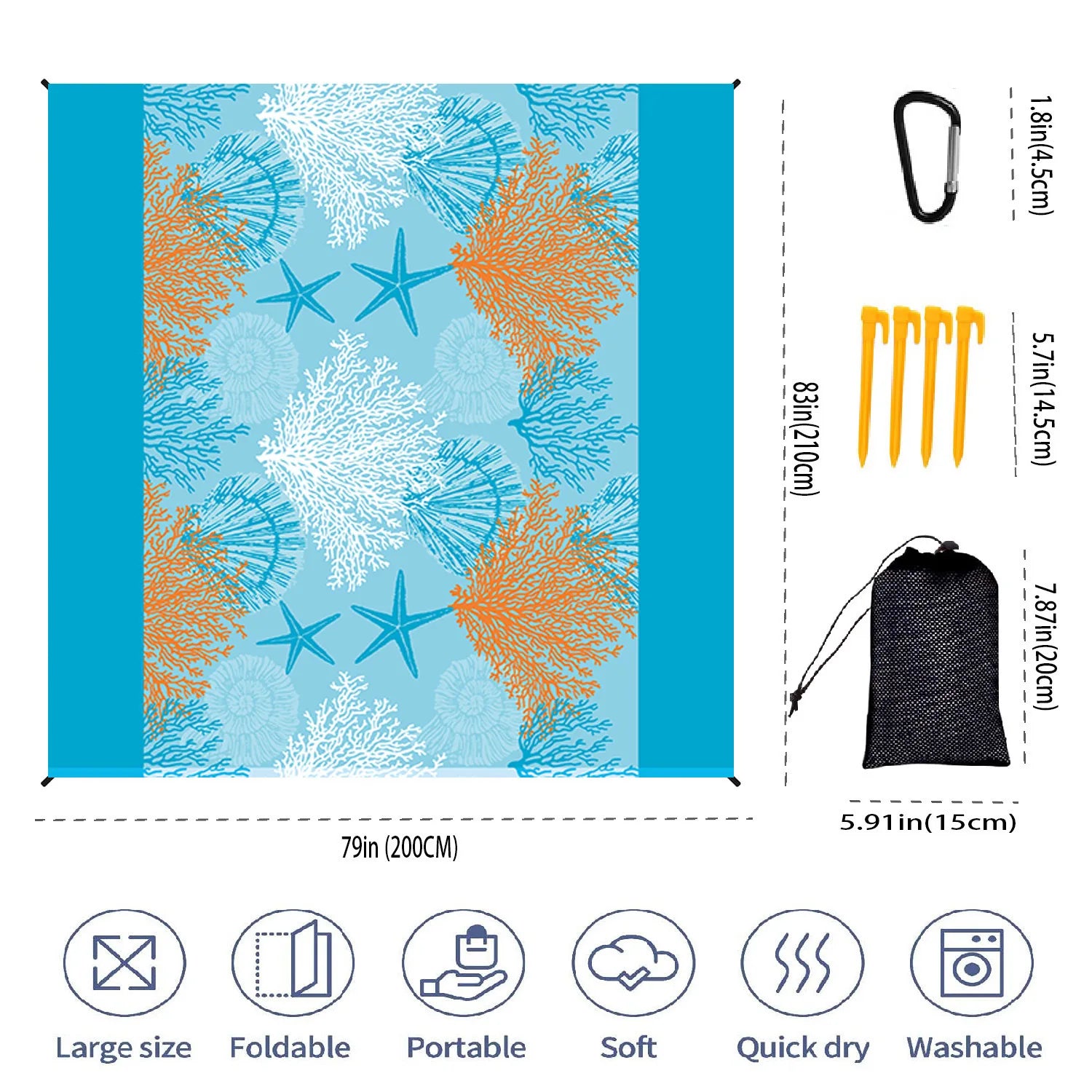 Tapis de Plage XXL Anti-Sable & Imperméable — 200×210 cm, Léger & Portable