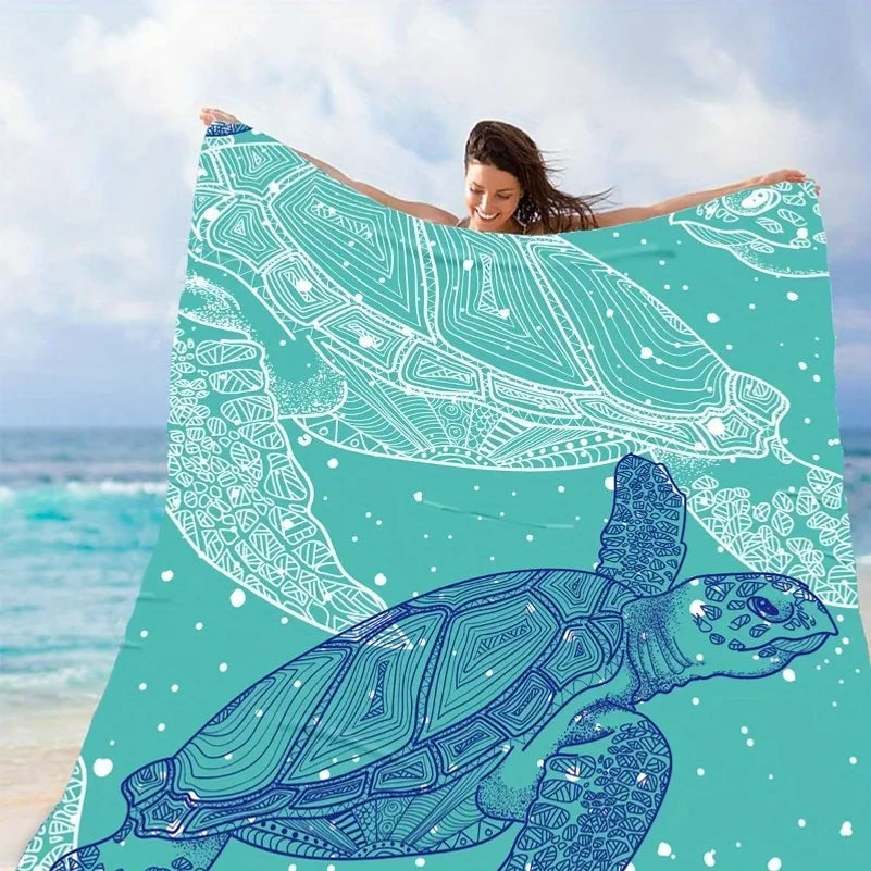 Couverture de Plage Anti-Sable Tortue — Tapis Léger Grande Taille Pique-Nique & Voyage