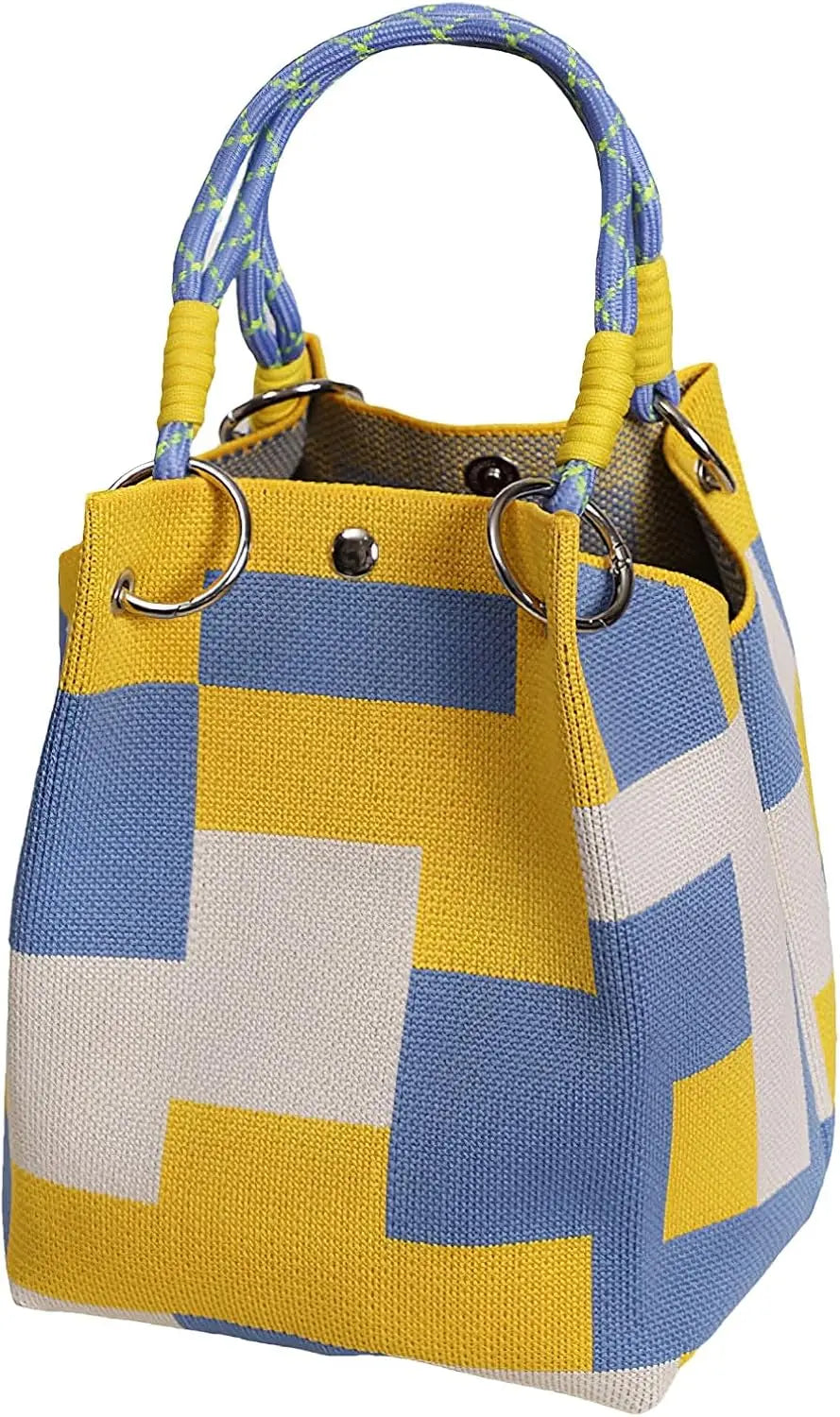 Mini Sac Seau Tricoté — Pochette Femme Motifs Géométriques Bohème
