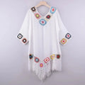 Robe Cover-Up Plage à Franges Crochet Ajourné — Col V Casual Femme