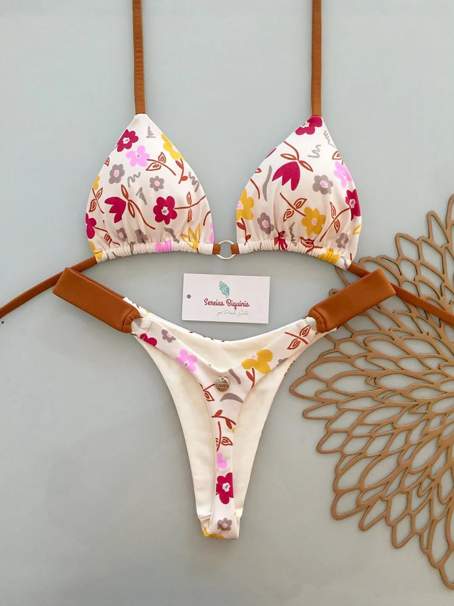 Bikini Brésilien Lacé Imprimé 2026 — Micro Swimwear Dos Nu Femme