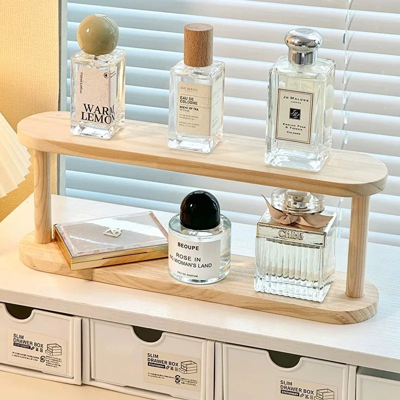 Étagère Bois 2 Niveaux Bureau — Rangement Cosmétiques Parfums Coiffeuse
