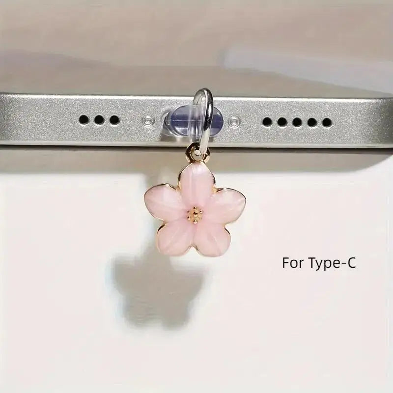 Bouchon Décoratif Fleurs de Sakura — Anti-poussière Port USB-C