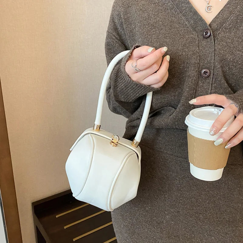 Mini Sac Bowling Sphérique — Sac Hobo Rond Cuir PU Femme Luxe Designer