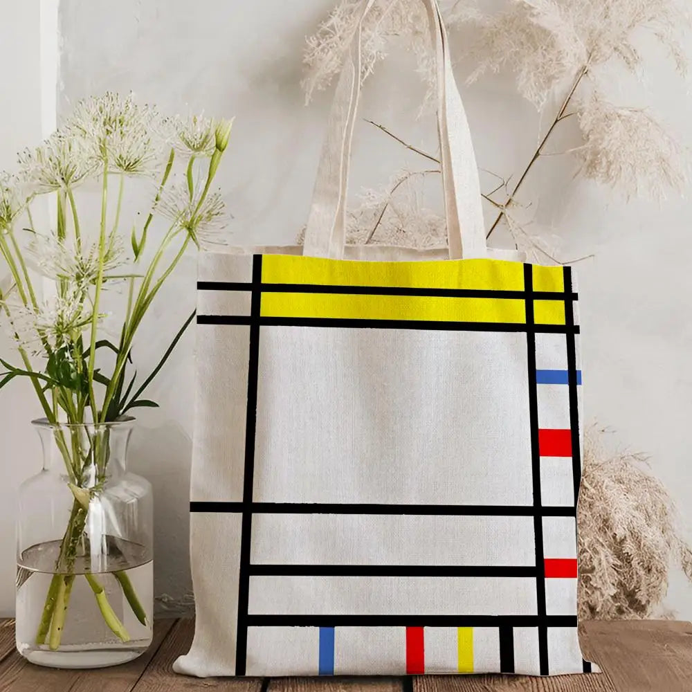 Tote Bag Canvas Style Mondrian — Sac Courses Éco-Responsable Grande Capacité