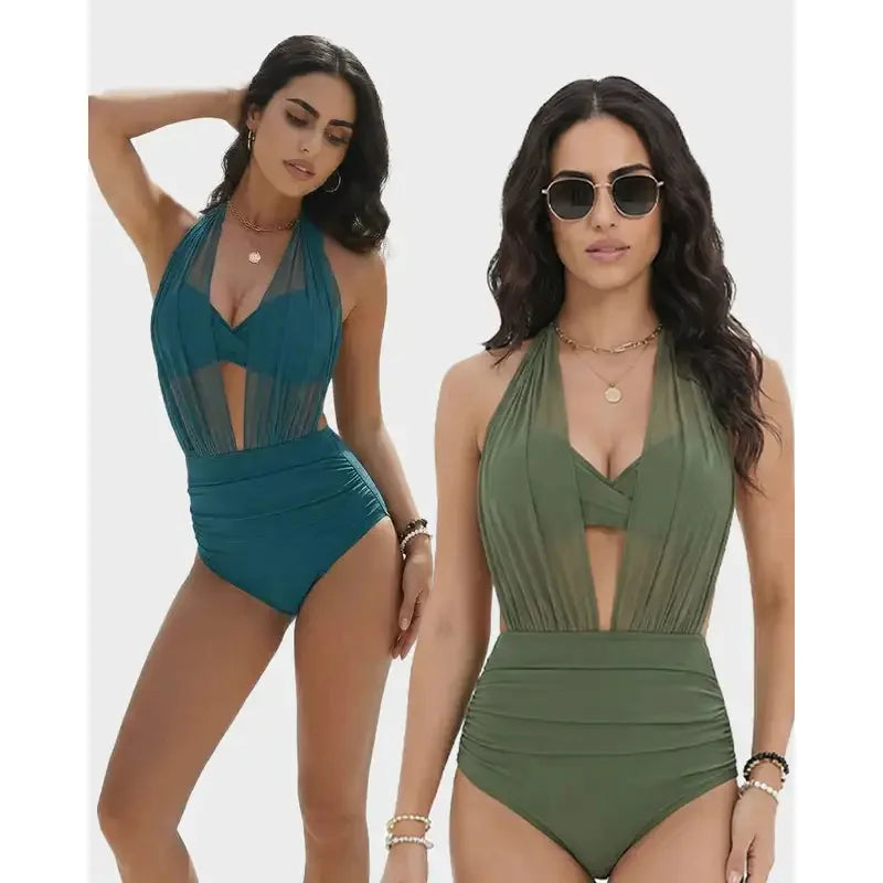 Maillot Une Pièce Monokini Mesh Col V — Swimsuit Gainant Femme