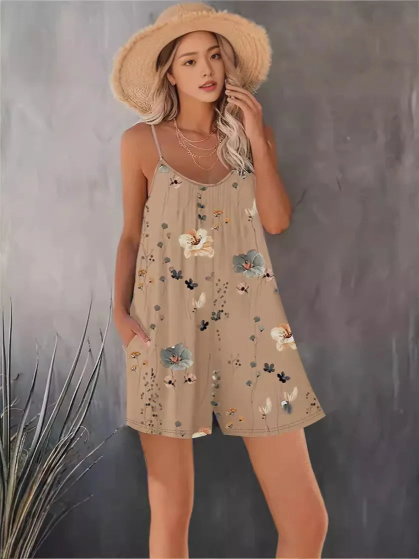 Combinaison Sans Manches Femme — Playsuit Casual Couleur Unie Printemps Été