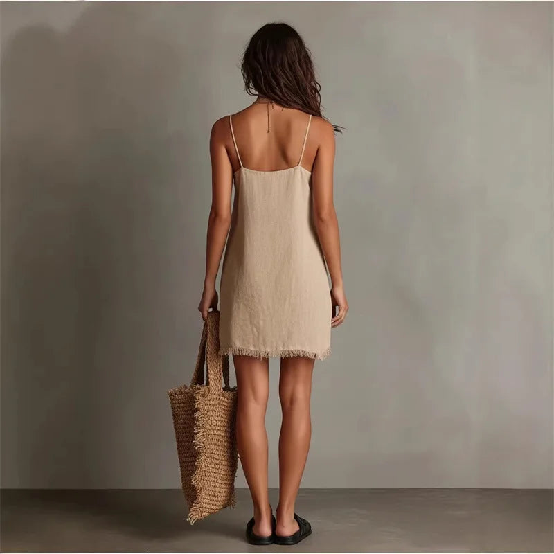 Mini Robe Cover-Up Sans Manches Col V — Robe de Plage Femme Été 2026