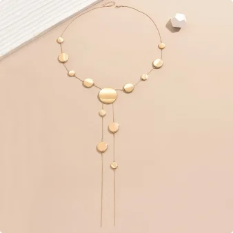 Collier Long Chaîne Disque Rond Doré Élégant — Bijou Femme Quotidien & Soirée