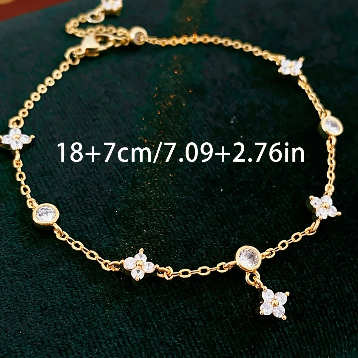 Bracelet de Cheville Trèfle Porte-Bonheur Argent 925 Zircon Femme — Bijou Pied Été