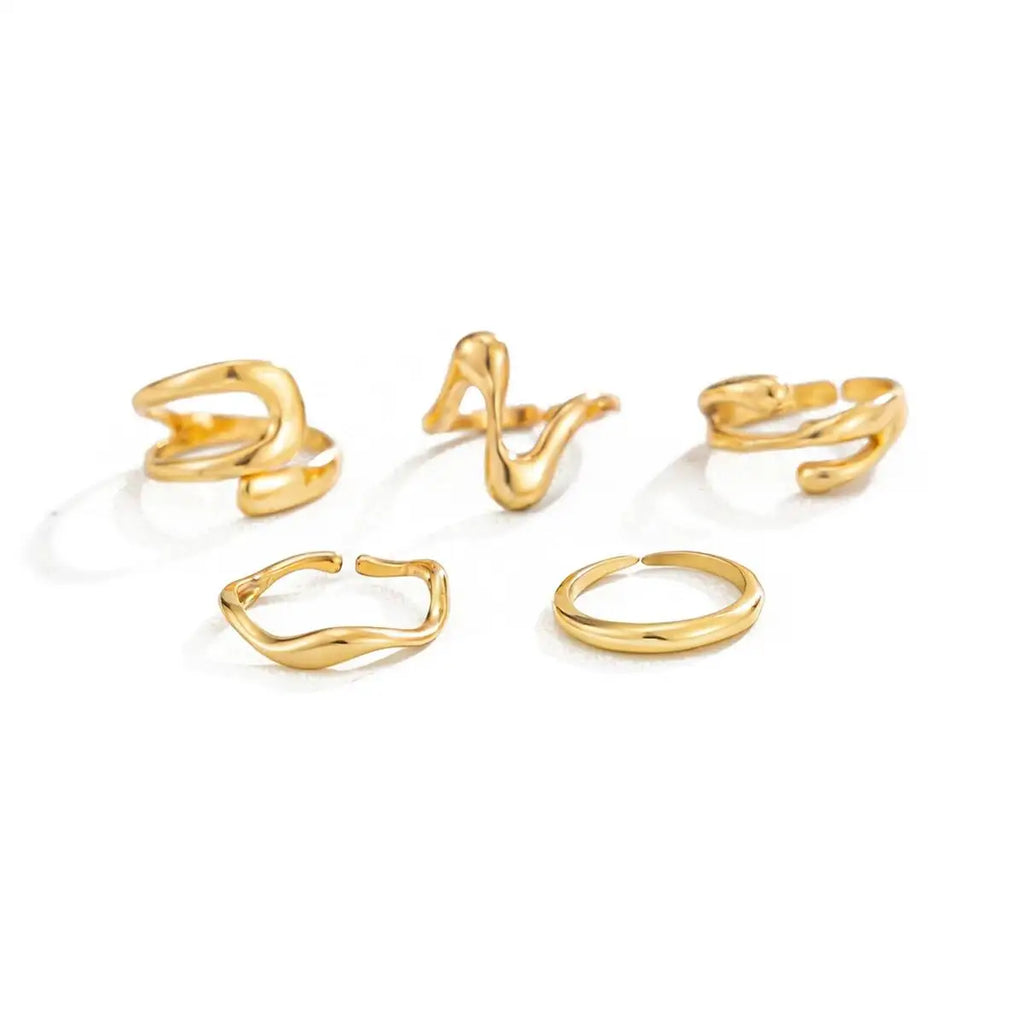 Set 5 Bagues d'Orteil Géométriques Ajustables — Bijou Plage Doré Été