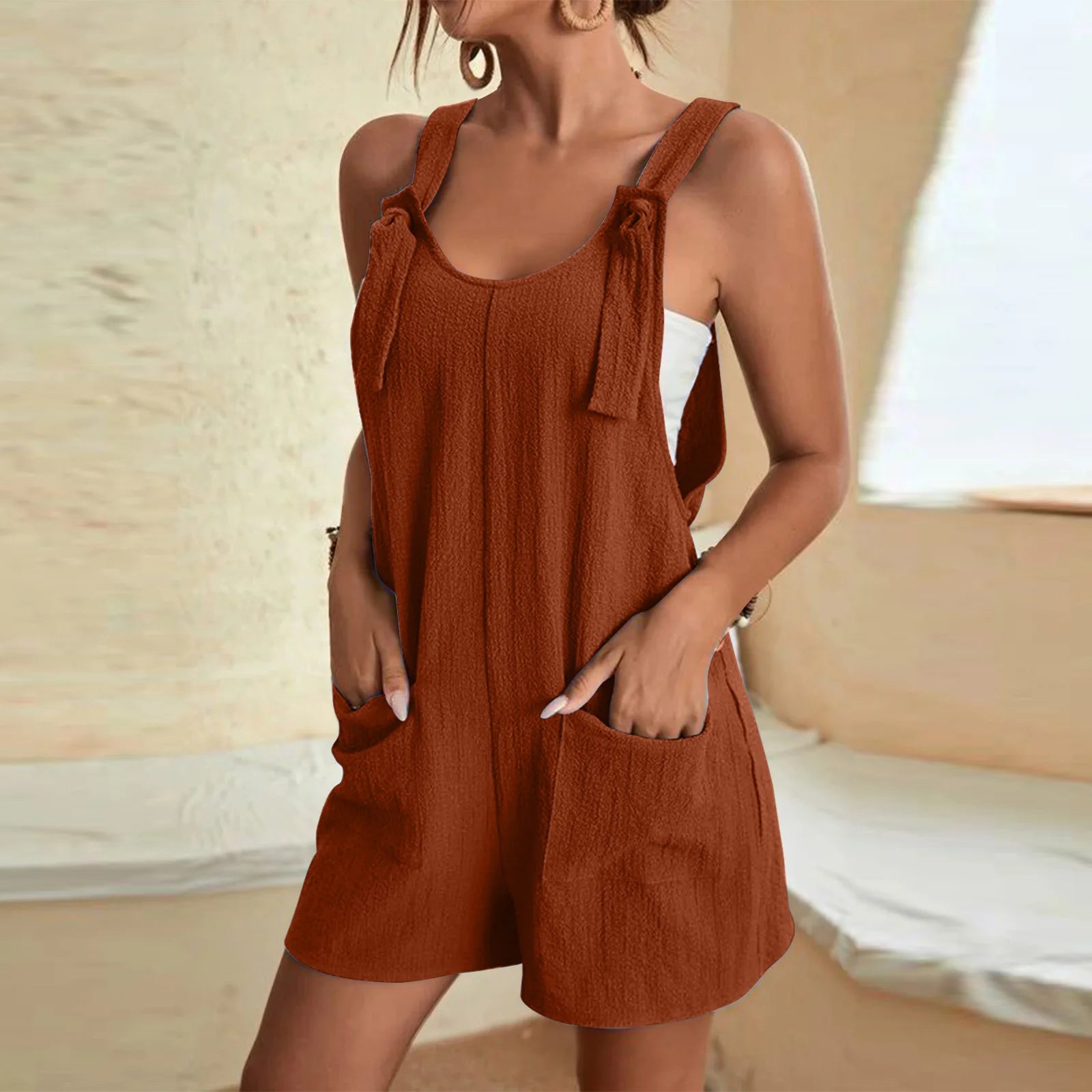 Combinaison Femme Jambes Larges — Bretelles Réglables, Sans Manches, Double Poche