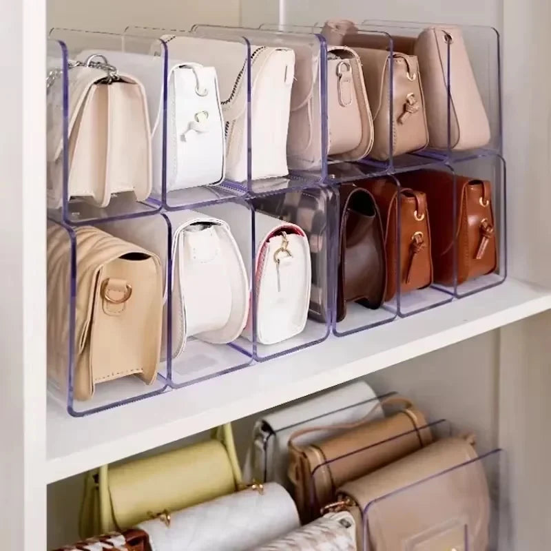 Présentoir à Sacs à Main en Acrylique – 4 Compartiments, Rangement & Exposition