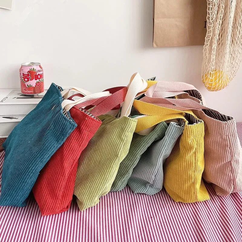 Mini Sac Velours Côtelé — Tote Bag Casual Réutilisable Femme 7 Coloris