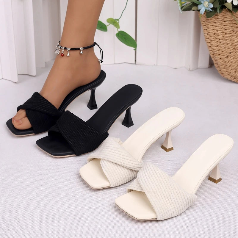 Sandales Talon Haut Bout Carré Slip-On Femme — Confort & Tempérament Été 2025