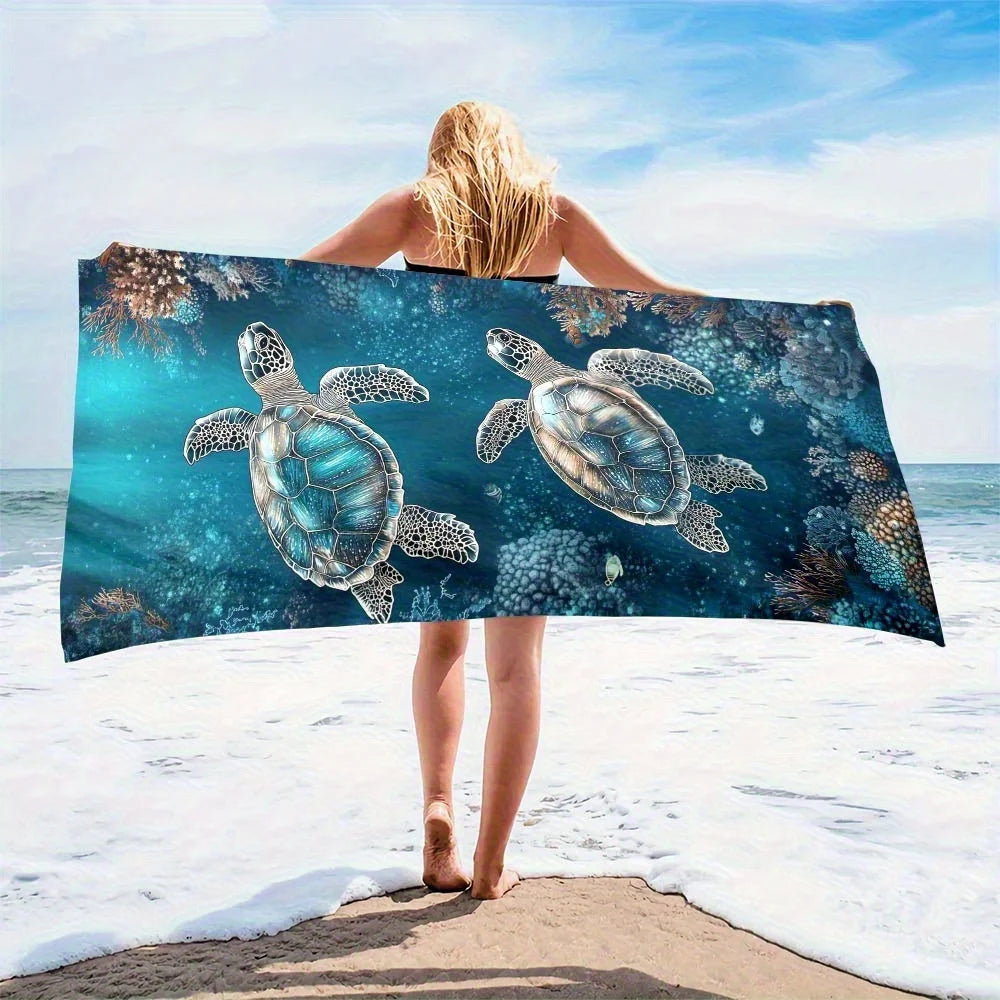 Serviette de Plage Tortue de Mer — Séchage Rapide, Anti-UV & Coupe-Vent