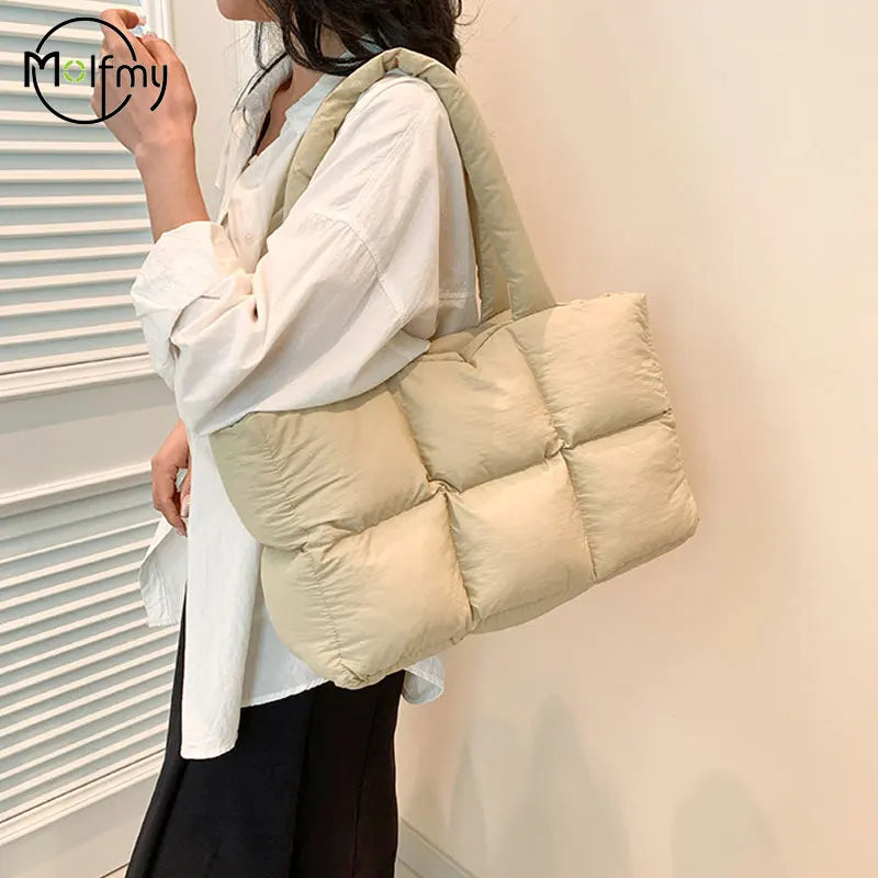 Sac Cabas Matelassé À Carreaux — Sac Épaule Grande Capacité Femme Rétro