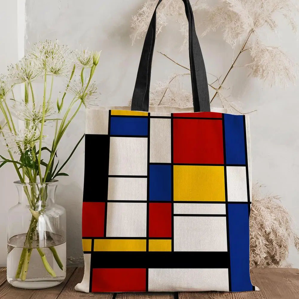 Tote Bag Canvas Style Mondrian — Sac Courses Éco-Responsable Grande Capacité