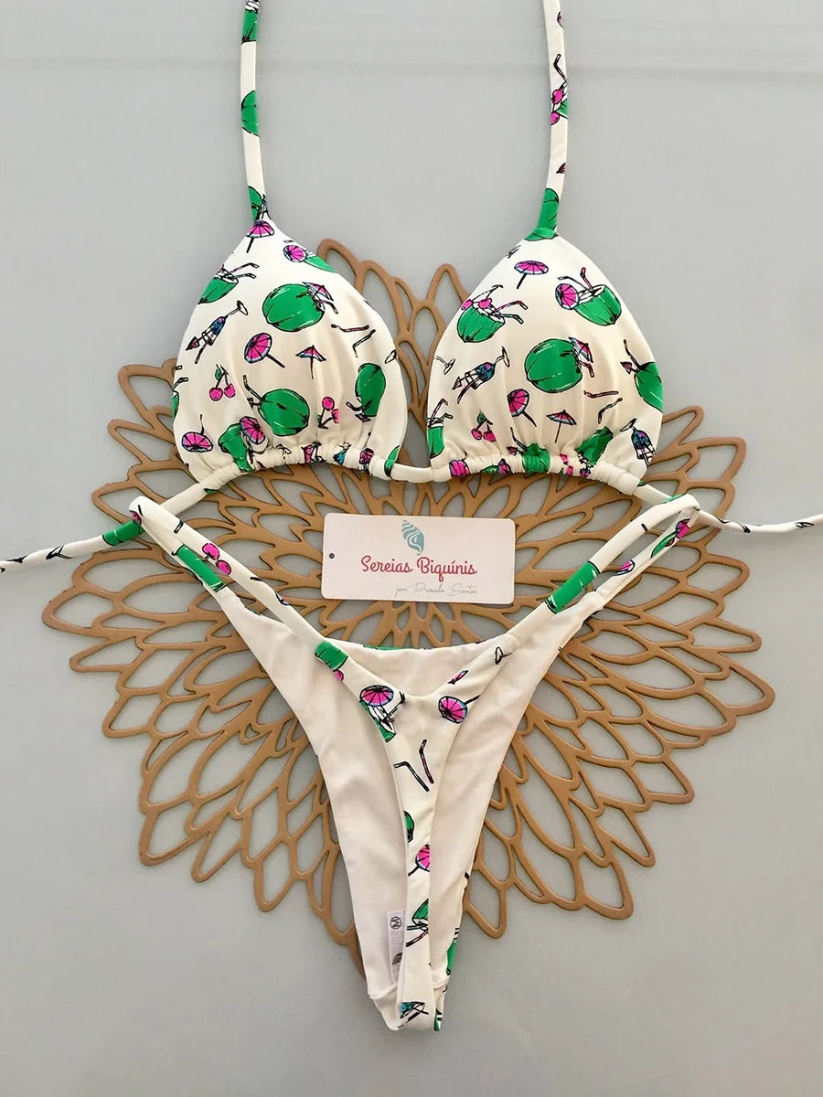 Bikini Brésilien Lacé Imprimé 2026 — Micro Swimwear Dos Nu Femme